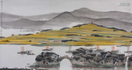 杨明义(b.1943)  金色水乡 2022年作 设色纸本 镜心