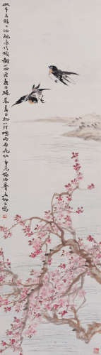 王师子(1885-1950) 杏花双燕 1931年作 设色纸本 立轴