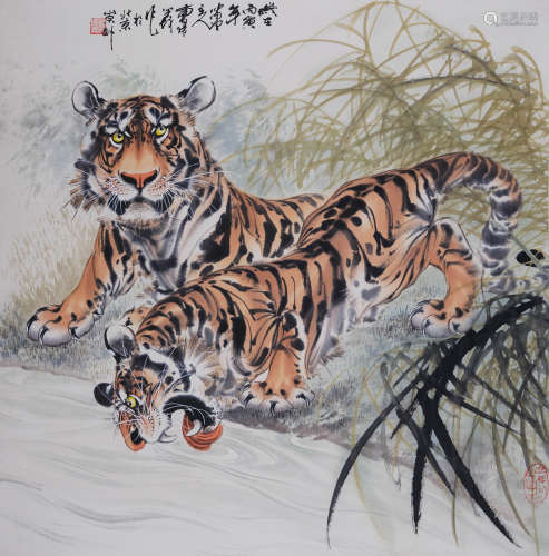 曹环义(b.1945) 双虎图 1986年作 设色纸本 立轴