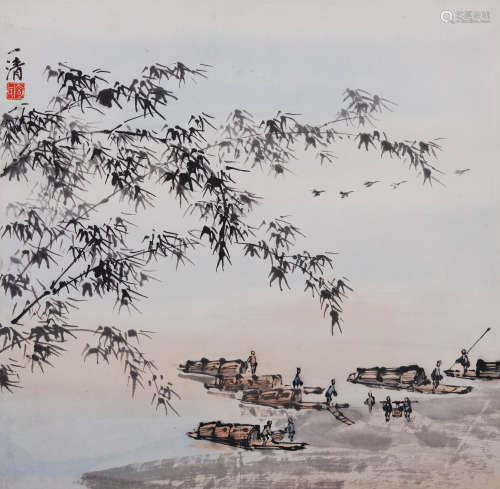 陶一清(1914-1986) 渔港  设色纸本 立轴
