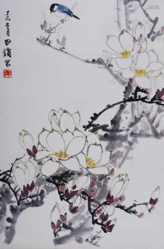 田镛(1938-2020) 玉兰枝头 1977年作 设色纸本 立轴