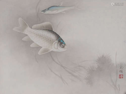 唐金国(b.1963) 有鱼图  设色纸本 镜心