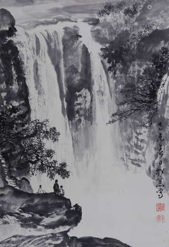 溥松窗(1913-1991) 观瀑图 1979年作 水墨纸本 立轴