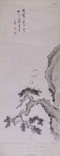 萧一苇(1908-2003) 松鹤图  设色纸本 立轴