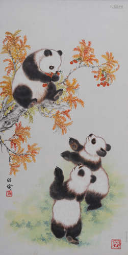 贾绍瑜(当代) 熊猫图  设色纸本 镜心