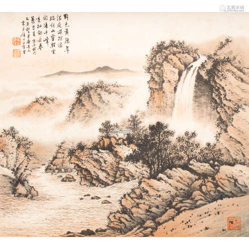 A CHINESE PAINTING OF LANDSCAPE MOTIF, AFTER HUANG JUNBI