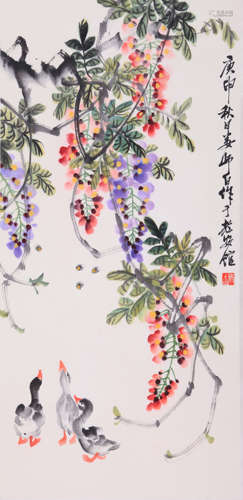 LOU SHIBAI, ATTRIBUTED TO, PURPLE WISTERIA AND SMALL DUCK