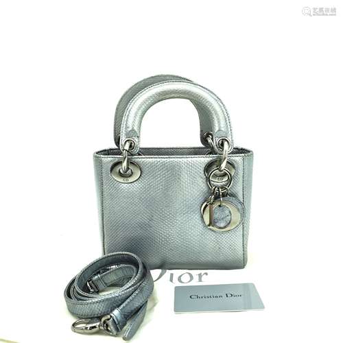 A LADY DIOR SILVER PYTHON HANDBAG