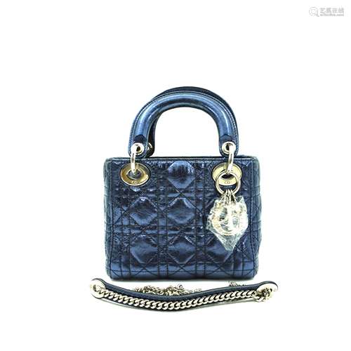 A DIOR BLUE PATENT LEATHER MINI LADY DIOR