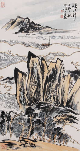 山水，陆俨少，设色纸本立轴