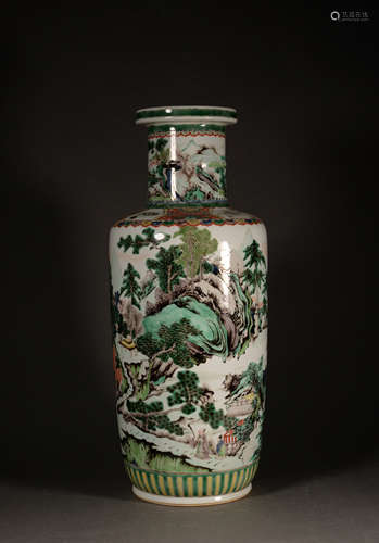 A WUCAI GLAZED LANDSCAPE AND FIGURE VASE