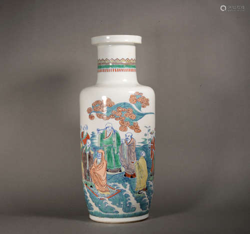 A DOUCAI GLAZED EIGHTEEN LUOHAN VASE