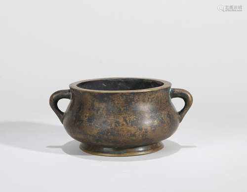 A BRONZE DOUBLE EARED CENSER