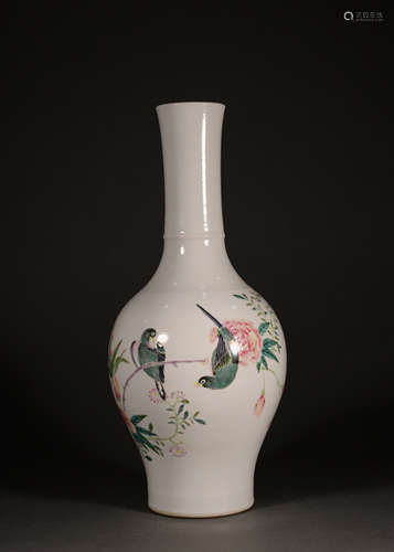 A FAMILLE ROSE FLOWER AND BIRD VASE