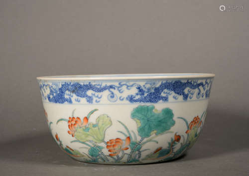 A DOUCAI GLAZED LOTUS POND BOWL