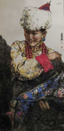 南海岩-蒙古姑娘 纸本镜片