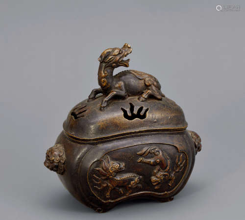 十九世紀 銅麒麟香爐
