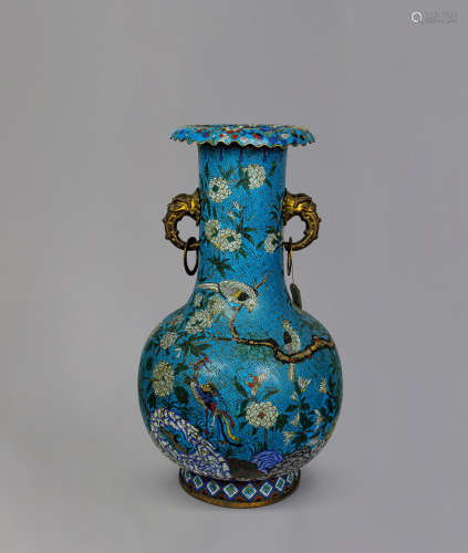 十九世紀 銅胎琺瑯獅耳鳳紋大瓶 來源:蘇富比2007年11月Lot7212
