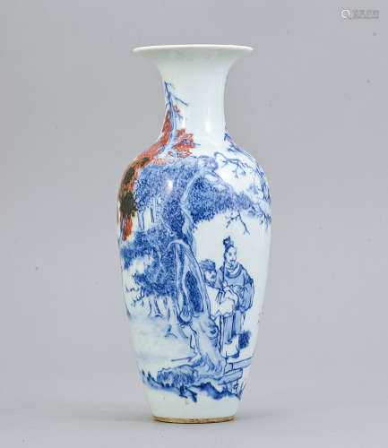 十九世紀 青花釉裹紅松下居士圖瓶