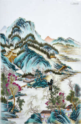 十九世紀 粉彩山水瓷板
