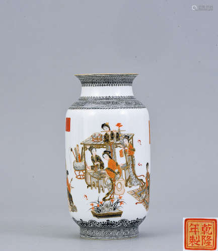 60年代 墨彩仕女燈籠瓶 (周湘浦風格)