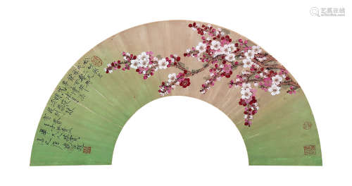 唐    鴻 花卉 扇面 設色絹本-鏡心