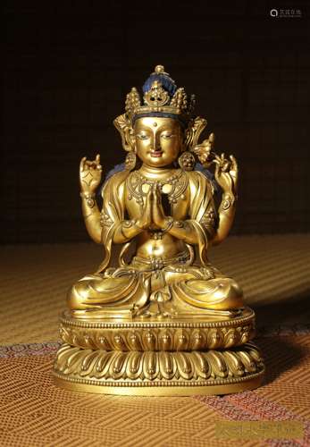 A  GILT-BRONZE FIGURE OF GUANYIN,MARK AND PERIOD OF YONGLE