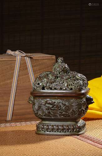 A BRONZE ‘DRAGON’CENSER,COVER AND STAND,MARK AND PERIOD OF Q...