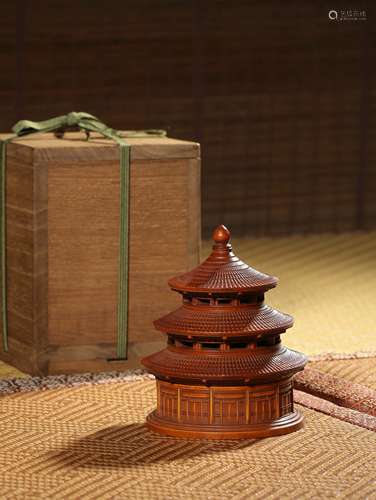 A CARVED BOXWOOD ‘TIANTAN’CENSER,QING DYNASTY