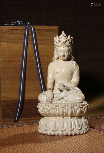 A CIZHOU CARVED FIGURE OF SAKYAMUNI,SONG DYNASTY
