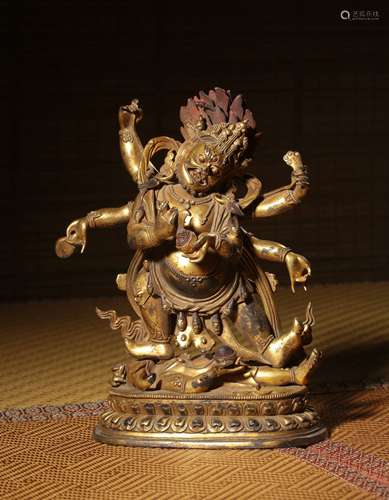A  GILT-BRONZE FIGURE OF YAMANTAKA,QING DYNASTY