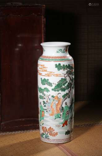 A WUCAI‘FIGURE’CYLINDRICAL VASE,CHONGZHEN PERIOD
