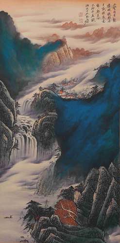 A LANDSCAPE PAINTING 
PAPER SCROLL
ZHANG DAQIAN MARK