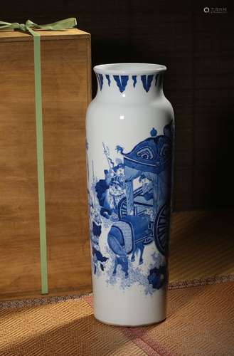 A BLUE AND WHITE CYLINDRICAL VASE,CHONGZHEN PERIOD