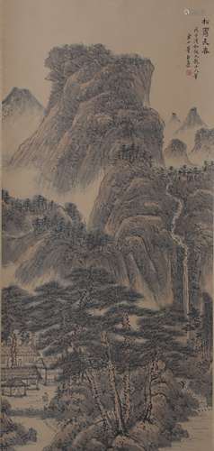 A LANDSCAPE PAINTING 
PAPER SCROLL
DONG BANGDA MARK