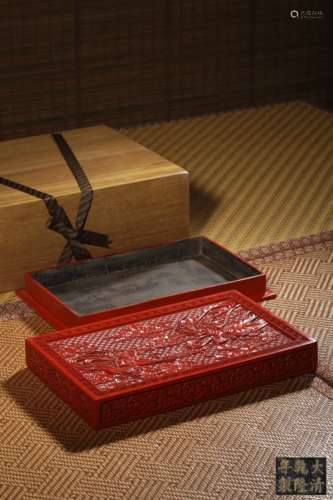 A CINNABAR LACQUER‘LANDSCAPE’BOX,MARK AND PERIOD OF QIANLONG