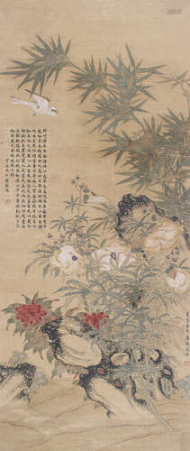 1626-1690 唐炗 1681 年作 花鸟 设色绢本 立轴