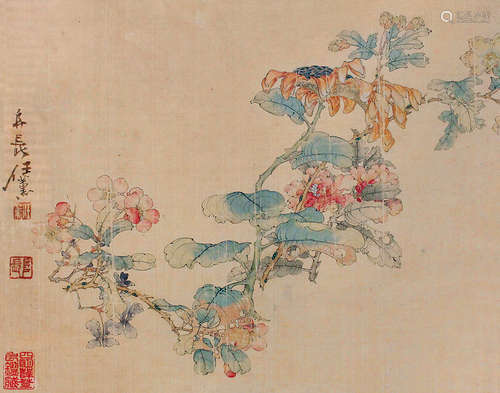 1835-1893 任薰  花卉 纸本 镜片带框