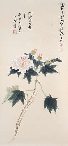 1899-1983 张大千 1949 年作 芙蓉 设色纸本 立轴