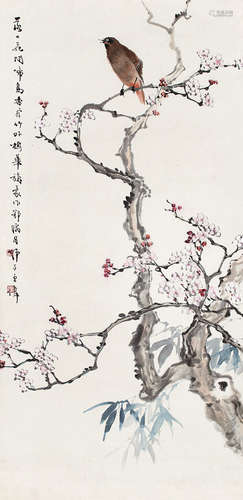 1885-1950 王师子 1945 年作 花鸟 设色纸本 立轴