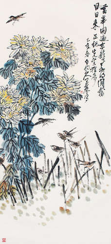 1867-1938 王一亭  花鸟 纸本 立轴