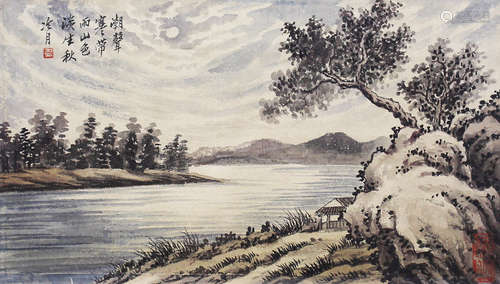 1895-1985 陶冷月  湖景 设色纸本 镜框