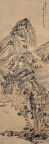 1835-1896 顾沄  静溪独钓 设色纸本 立轴