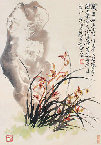 1935-2010 钱行健  兰花 纸本 立轴