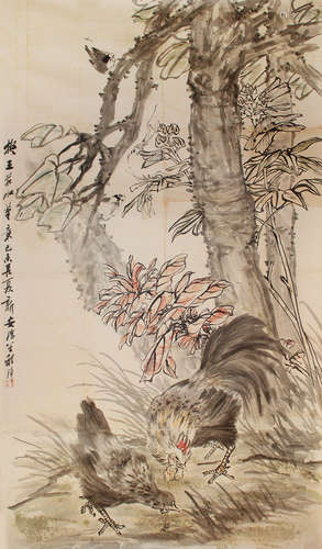 1869-1938 程璋  花鸟 纸本 镜片