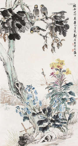 1890-1965 郑集宾 1941 年作 花鸟 设色纸本 立轴