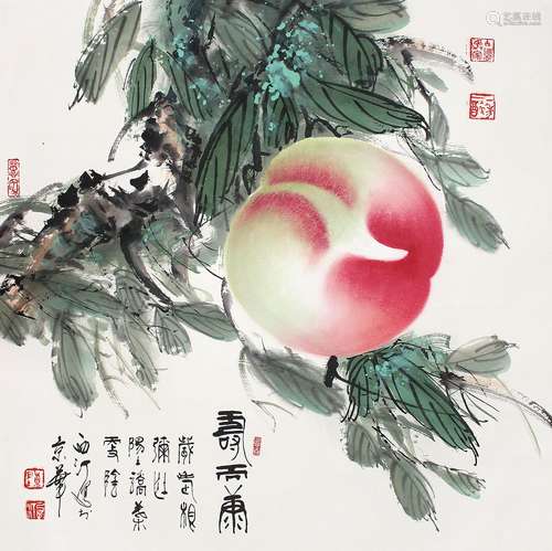 b.1940 陈西汀  花卉寿而康 设色纸本 镜片