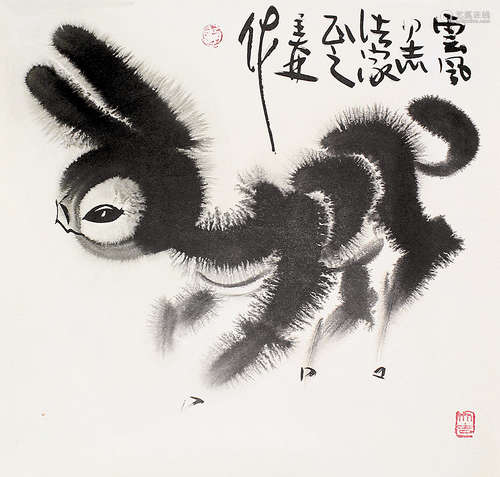 b.1936 韩美林  小毛驴 水墨纸本 镜框