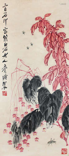 1864-1957 齐白石  红叶草虫 纸本 立轴