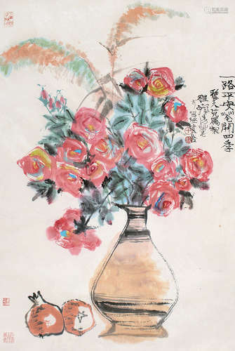 1921-2007 程十发  花开四季 设色纸本 镜片